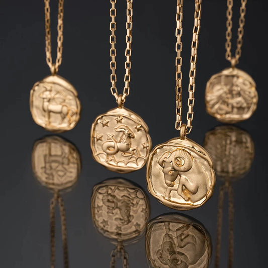 Gold Disc Zodiac Sign Astrology Pendant